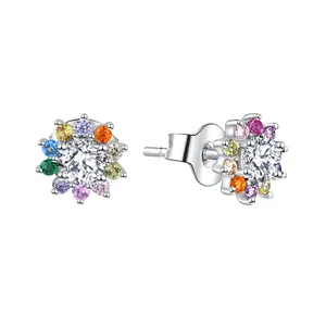 Anting-Anting Perhiasan Perak Multiwarna Berlian Bunga Stud Earrings