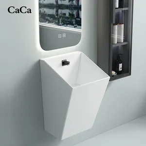 CaCa New Design Ceramic Wall Hung 1 Piece Pedestal Basin Wall Mounted Sink With Smart Mirror And Cabinet