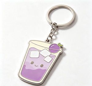 Purple Milk Tea Cup Metal Key Chain <b>Anime</b> Style Keyring Custom Souvenir Gift - Product Image 1