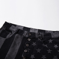 Nouveau pantalon en jean jacquard délavé style RO, coupe ample et large, motif drapeau étoilé, style streetwear américain haut de gamme