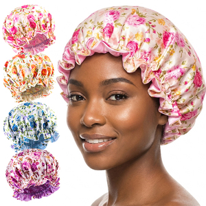 Nouvelle Nuisette à Imprimé Floral pour Femmes, Nuisette <span class=keywords><strong>en</strong></span> <span class=keywords><strong>Satin</strong></span> Double à Fleurs pour Femmes, Turban Confortable pour Femmes avec Sangle Élastique - Product Image 1
