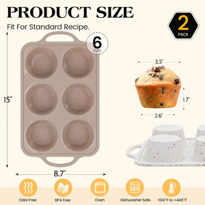 MUYULINS - Molde para Cupcakes de Silicona Grande, Color Beige, 6 Tazas, Antiadherente, Libre de BPA, con Marco Reforzado de Metal, Apto para Horno, Estilo Americano - Product Image 6