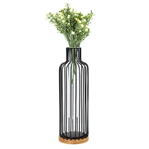 Ivydeco vasos modernos para flores, vasos de flores com base de vidro e forro de metal para decoração de casa