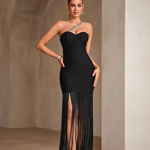 SB3533 nuovo Design nappa nero fasciante abito con cristallo per Night club feste abiti di lusso donna elegante - Product Image 1