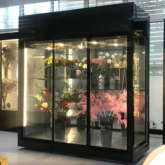 Factory Produces Flower Display Fridges Refrigerators-for-flowers Stainless Steel Display Cooler Fan Cooling System R404a SECOP