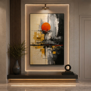 Peinture abstraite contemporaine de luxe, faite à la main, acrylique sur toile, décoration murale intérieure, art moderne noir, décoration intérieure réaliste. - Product Image 1