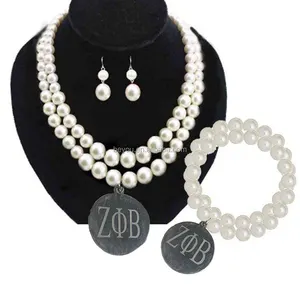 All Alpha Delta Sigma Gamma Rho Links Iota Zeta Phi Beta Laser Greek Letter Sorority Pearl Necklace and Bracelet Jewelry Sets