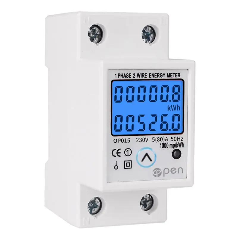 Open Elektrische Din Rail Eenfase Lcd Digitale Display Wattmeter Stroomverbruik Elektrische Energie Meter Kwh Ac 230V 50hz