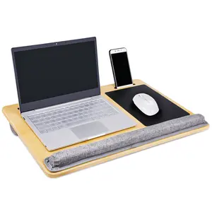 Hostk Home Office Draagbare Laptop Bureau Zacht Kussen Met Handvat Bamboe Schoot Bureau Voor Pad En Telefoon Houder