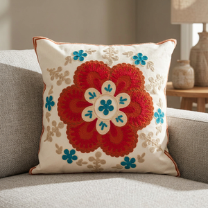 Housse de coussin carrée en coton brodé à la main Suzani Design pour la maison ou l'hôtel hôpital utilisation canapé soutien du dos - Product Image 2