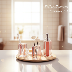 Juego de Accesorios de Baño Transparentes en Oferta, Dispensador de Jabón y Loción, Vaso <span class=keywords><strong>para</strong></span> Enjuague Bucal y Cepillo de Dientes, Juego de 4 Piezas <span class=keywords><strong>para</strong></span> Baño y Aseo - Product Image 1