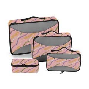 Organiseurs de bagages de voyage à double fermeture éclair, motif fleurs de lei roses d'Hawaï, 4 pièces, conception personnalisée, cubes de compression pour valises - Product Image 1