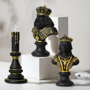 เชิงเทียนรูปปั้นหมากรุกสีดำทอง ทำจากเรซิ่น ของตกแต่งบ้าน สำหรับห้องพัก ทางเข้าบ้าน สไตล์วิทยาลัย - Product Image 1