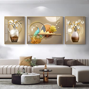 Paon salon <span class=keywords><strong>peinture</strong></span> décorative style simple murale moderne lumière luxe <span class=keywords><strong>triptyque</strong></span> canapé fond tenture murale <span class=keywords><strong>peinture</strong></span> - Product Image 5