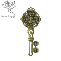 Llave de San Benito de Plata Antigua, Accesorio para Ataúd, Decoración Religiosa para Ataúd, Herrajes Funerarios de Aleación de Zinc, Adornos Católicos TX