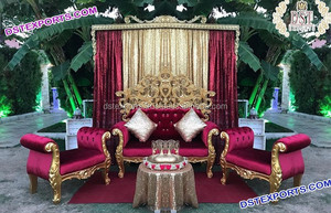 Ensemble de meubles de scène de mariage, 4 pièces, mobilier chic et élégant, canapé et chaises de luxe pour mariage asiatique, en or blanc - Product Image 6