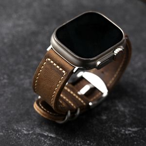 <span class=keywords><strong>Correa</strong></span> de piel de vaca de capa superior hecha a mano para <span class=keywords><strong>Apple</strong></span> <span class=keywords><strong>Watch</strong></span> Ultra 49mm 45 44 pulsera de cuero suave para Iwatch correas de reloj de cuero genuino - Product Image 2