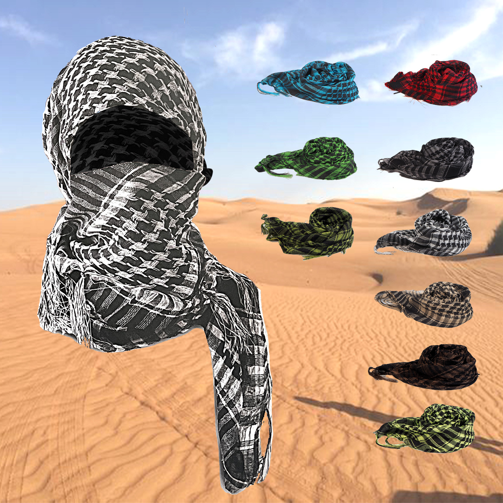 desert arabic scarf styles Tactical Desert Keffiyeh Scarf Square Polyester Shemagh Wrap Arab