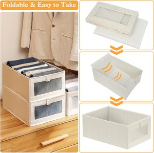 Có Thể Gập Lại Thời Trang Linen Tủ Quần Áo Lưu Trữ Hộp Thùng Với Lưới Cửa Sổ Tổ Chức Tủ Quần Áo Hộp Thùng - Product Image 2