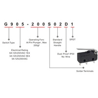 Micro-interrupteur électrique étanche G905 5 Ampères T125 5E4 SPDT NO NC 3A 125VAC 250VAC
