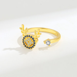 Anillo de Cobre Bañado en Oro con Diseño de Ciervo y Zirconia Pavé, Ajustable y Giratorio, para Alivio de la Ansiedad y la Impaciencia, Tendencia 2026, Joyería para Mujer - Product Image 2