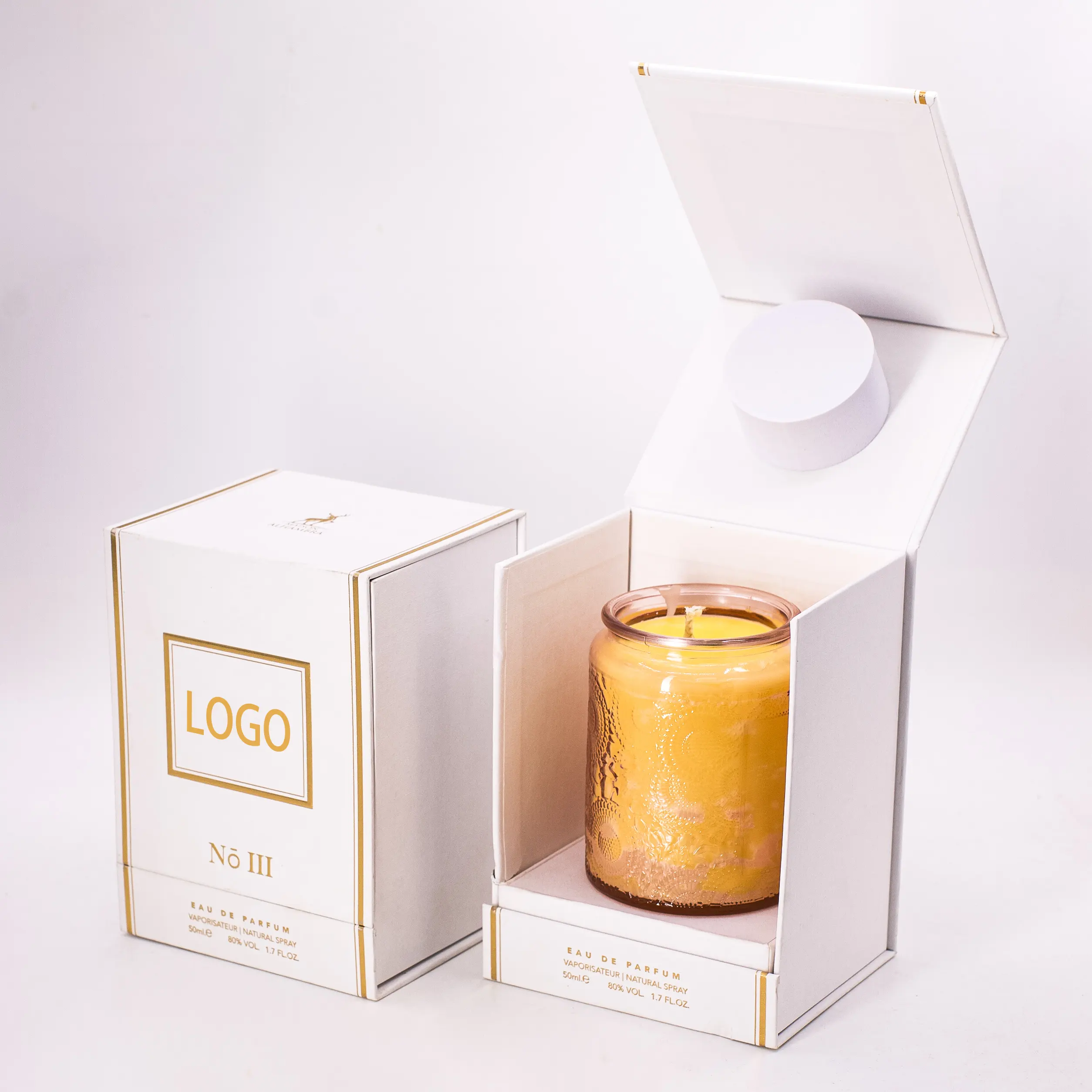 Beyaz altın özel logo makyaj mum kapak çevirin manyetik karton kağıt kutu ambalaj lüks hediye kutuları özelleştirmek