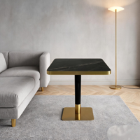 Table de bistrot élégante avec plateau en marbre noir et bordure dorée, pour restaurant, café, hôtel, vente en gros, directement de l'usine, sur mesure