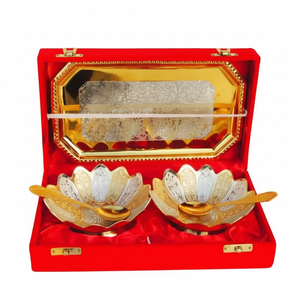 ชุดชามและถาดทองเหลืองสีทองดูหรูหราสำหรับให้เป็นของขวัญในวันครบรอบวันแต่งงานมาพร้อมกับกล่องกำมะหยี่สีแดง - Product Image 1