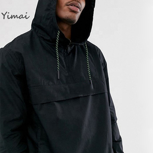 Custom Men Overhead Pullover Waterproof Polyester Windbreaker Designer <strong>Jacket</strong> With Half Zip in Black - Product Image 4
