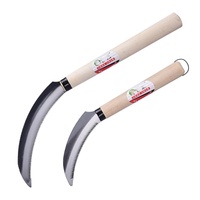 Faucille multifonctionnelle industrielle agricole de jardinage, pour couper l'herbe, avec manche en bois, en acier au manganèse dentelé