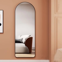 Miroir de salle de bain rectangulaire arrondi avec cadre en aluminium imitation bois, fixation murale pour vanité, décoration intérieure, vente en gros