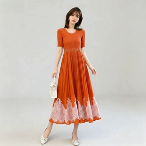 Consegna Rapida, Vendita all'Ingrosso: Abito Plissettato Vintage Nero in Pizzo per Donna, Vestito Estivo Patchwork Ampio a Linea A, Abito Plissettato Stile Miyake - Product Image 2