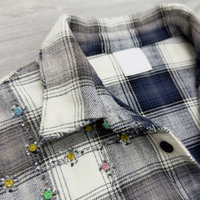 Chemise d'automne pour homme personnalisée, imprimé à carreaux rétro, de haute qualité, surdimensionnée, 100% coton flanelle, manches longues, style street, strass