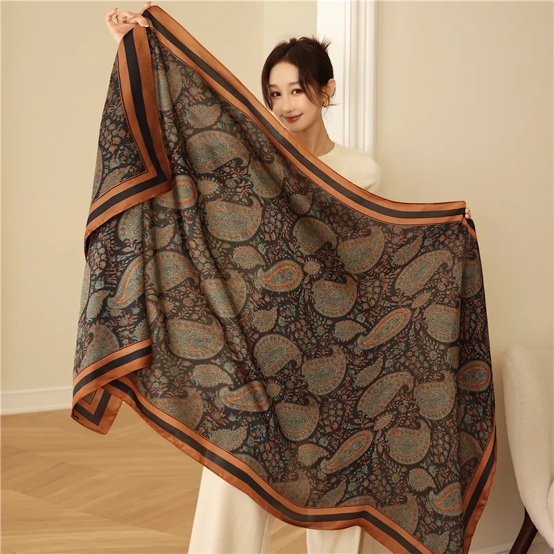 2022 luxury brand ladies spring long scarf silk scarves shawl digital Printed shawl Paisley painting Hijab Silk Wholesale