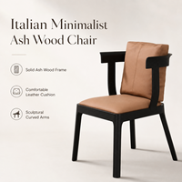 Chaise de salle à manger minimaliste italienne haut de gamme en bois de frêne, fauteuil design en cuir tanné pour projets de mobilier de restaurant, hôtel et boutique