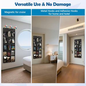 Organizador para colgar sobre la puerta, 15 bolsillos, estante de almacenamiento tipo gancho magnético para accesorios de zapatos de crucero, color negro - Product Image 6