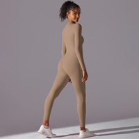 Ensemble de tenues de yoga sans couture pour femmes, combinaison de fitness sculptante, combinaison une pièce rose à manches longues, combinaisons de yoga sans couture
