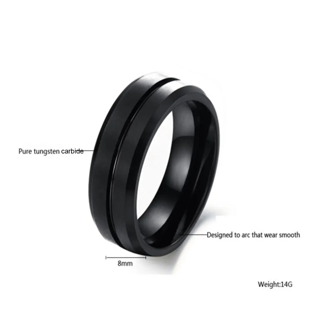 Cincin Pernikahan berlapis kustom pria, tungsten karbida hitam baja 4mm 6mm 8mm komitmen pusat alur cincin pria
