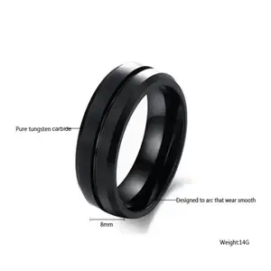 Tungsten Carbide Black Steel Men's Custom Plated Wedding Ring 4mm 6mm 8mm Commitment Ring Center Groove Men's Ring