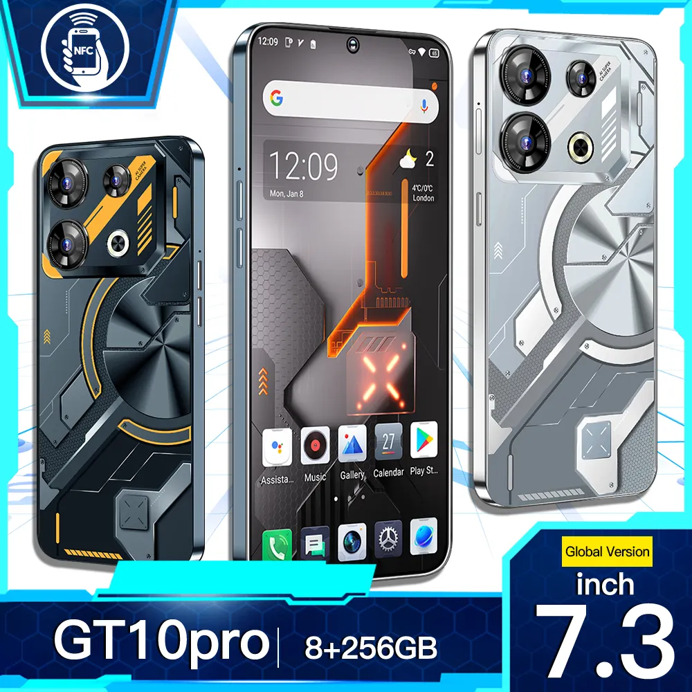טלפון GT10 Pro לא נעול, טלפון סלולרי עם מסך HD בגודל 7.3 אינץ', אנדרואיד 13.0 8+256GB עם כרטיס זיכרון של 128GB לסמארטפון, מזהה פנים/5G/4G/GPS/NFC