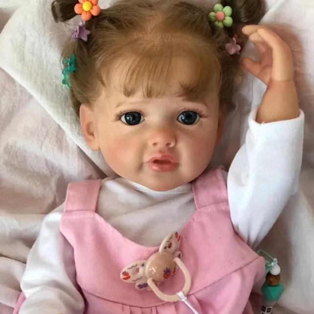 22 Zoll Reborn Baby Doll Girl Handwurzel iges Haar Realistische Ganzkörper Silikon Lebensechte Geschenke für Kinder