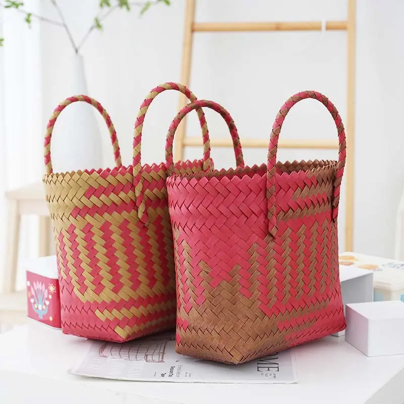 2024 New Newest Fashion Knit Grogery Straw Bag Handcrafted Bag Plastic Woven Basket low price women's handbag