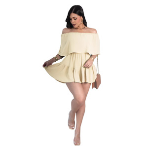 ZHEZHE Verano 2026, Conjunto Casual, Vestido <span class=keywords><strong>de</strong></span> Color Sólido, <span class=keywords><strong>Mono</strong></span> con Hombros Descubiertos y Diseño Anti-Exposición, Falda Corta Informal - Product Image 3