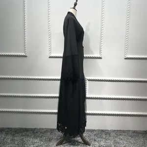 Abaya Dubai Kaftan Lace Mesh Kimono Cardigan Hijab Muslim Dress Abaya Black Cardigan Robe Turkish Islamic Clothing