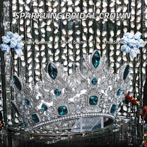 Couronne de mariée en alliage de mode étincelante plaquée argent avec strass, style baroque, pour défilé, mariage, fiançailles, anniversaire - Product Image 2