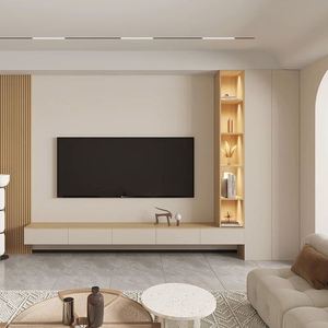 Ensemble de console TV flottante moderne Santopova avec étagères latérales intégrées et mobilier de divertissement minimaliste pour salon - Product Image 4