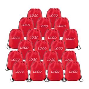 Sac à cordon en polyester simple, pratique, grande capacité, rouge, vente chaude, en gros, pas cher - Product Image 1
