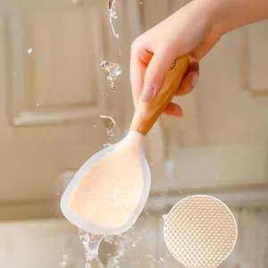 Cuillère à riz verticale en silicone avec manche en bois, antiadhésive, anti-brûlure, durable, pelle à nourriture, ustensiles de cuisine durables - Product Image 6