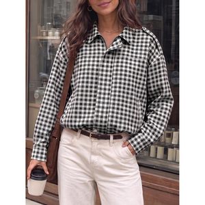 Veste zippée à carreaux sur mesure pour femme, coupe oversize courte, manches longues, décontractée, pour l'automne, avec fermeture à boutons-pression - Product Image 3