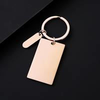 Porte-clés long en acier inoxydable Ywyougang avec petite plaque personnalisable, anneau porte-clés vierge gravable pour cadeau, vente en gros